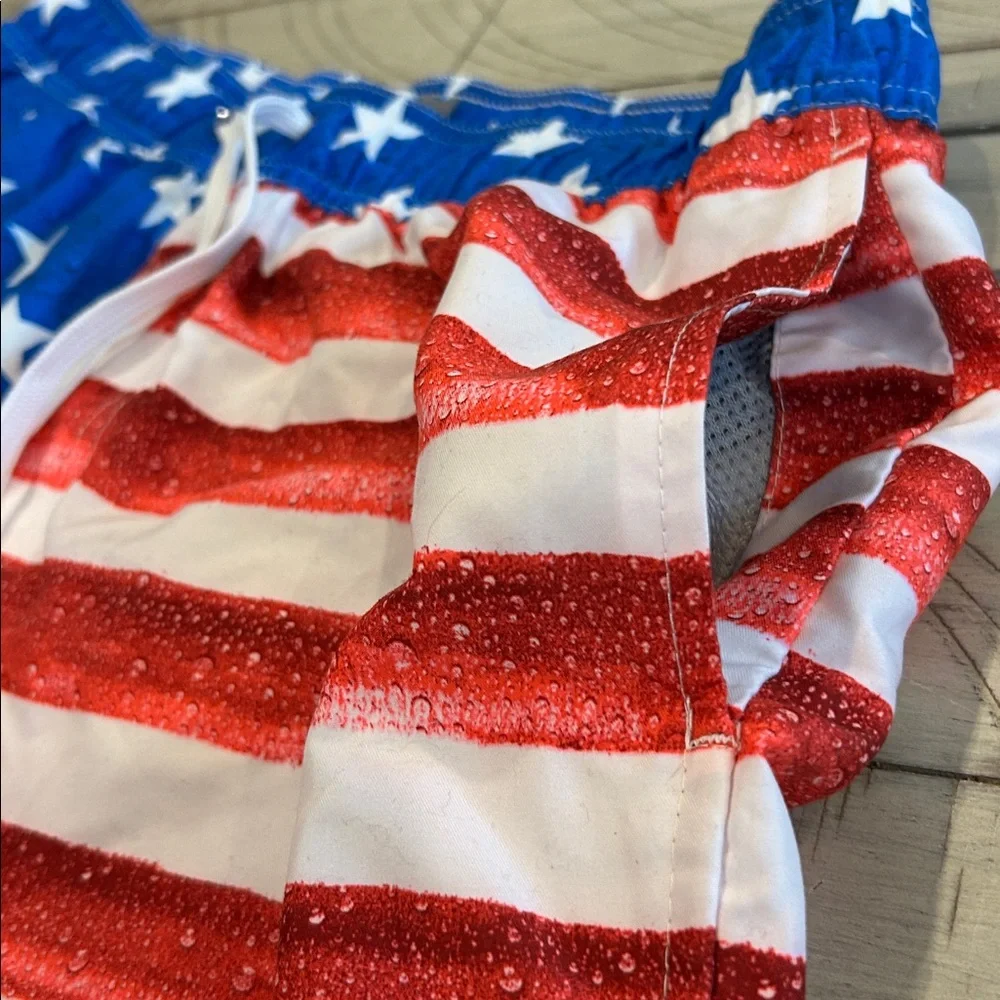 Old Navy Patriotic Swim Trunks Stars & Stripes Front Ppckets Drawstring Size M